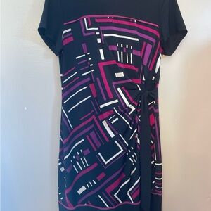 R&K Black and Pink Abstract Midi Dress
